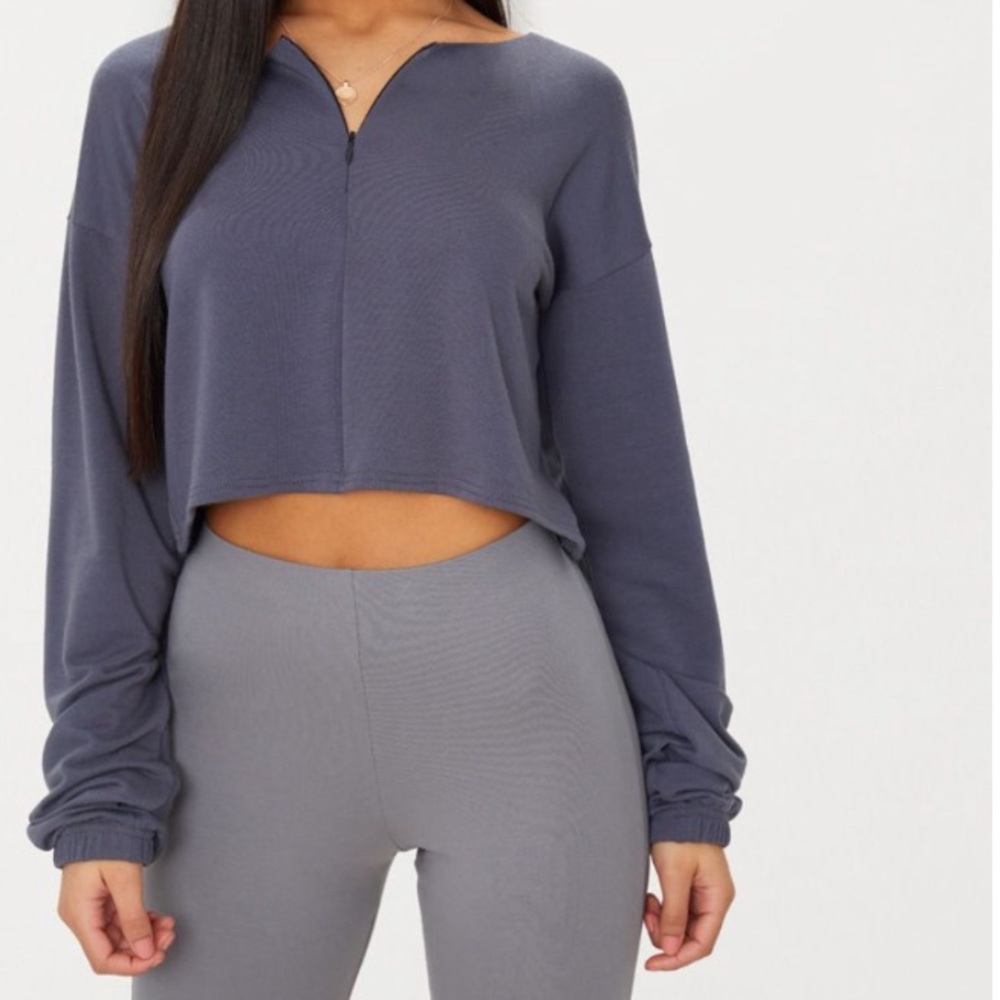 PLT front zip cropped sweater